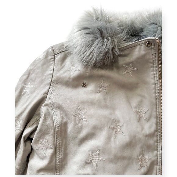 Samantha Sipos Seeing Stars Lamb Leather Biker Jacket Gray, Size S - Picture 14 of 16